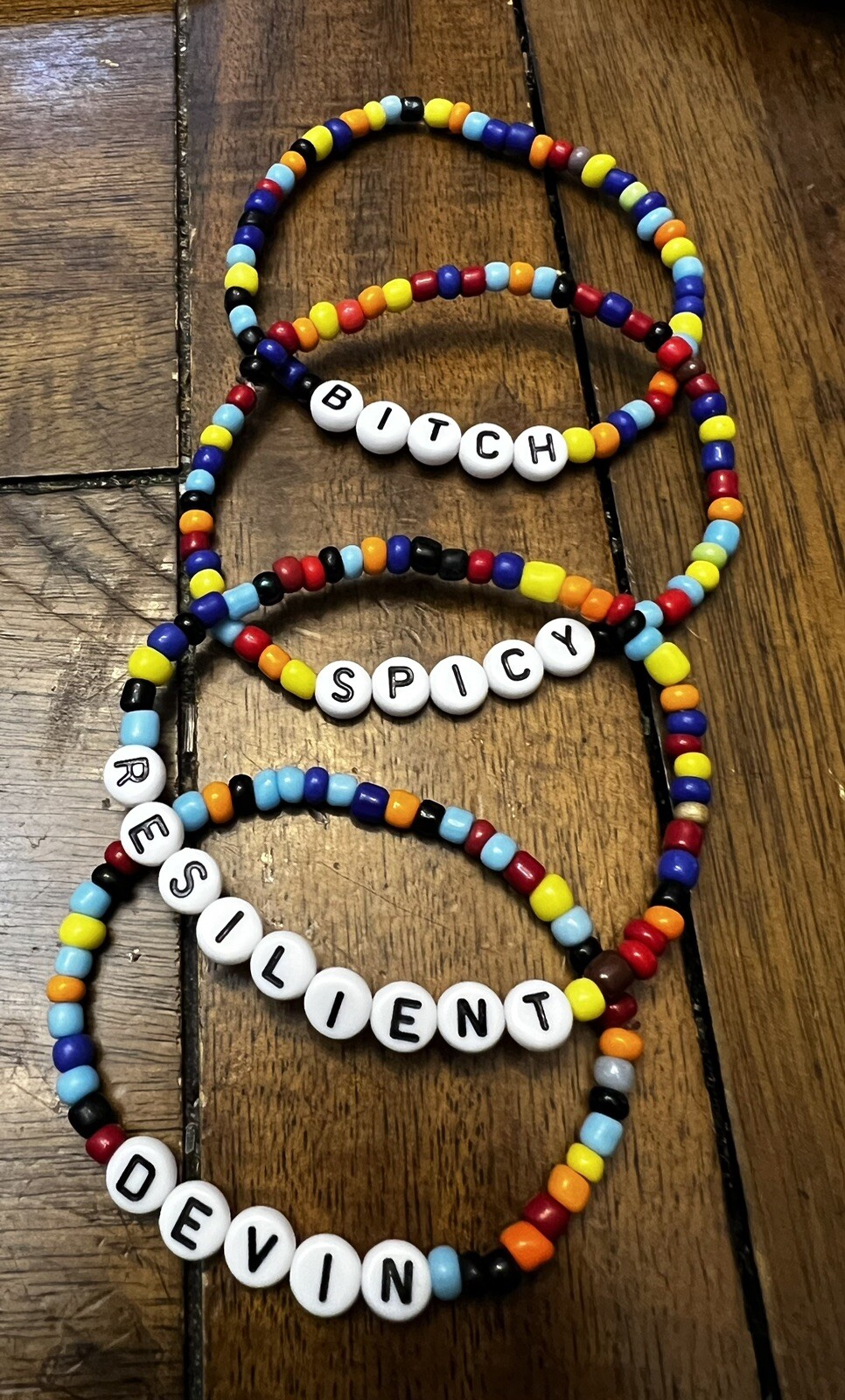 NEW CUSTOM WORD & LENGTH Handmade Stretch Bracelet Multicolor Curse,Name,all!