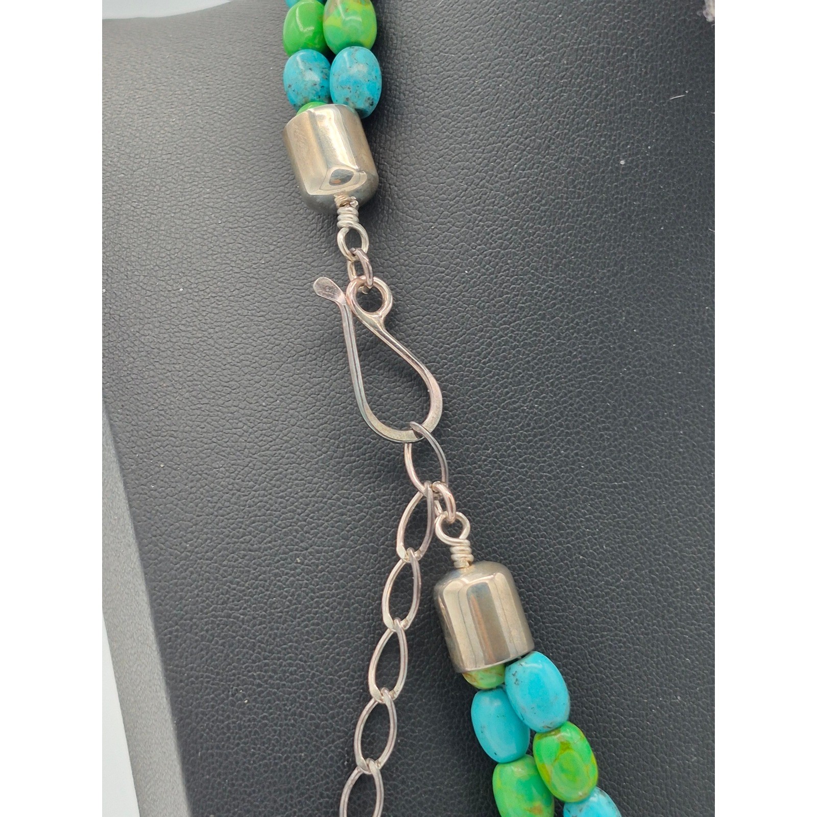Vintage Jay King Necklace Turquoise Green Mojave Inlay Pendant Double Strand 925