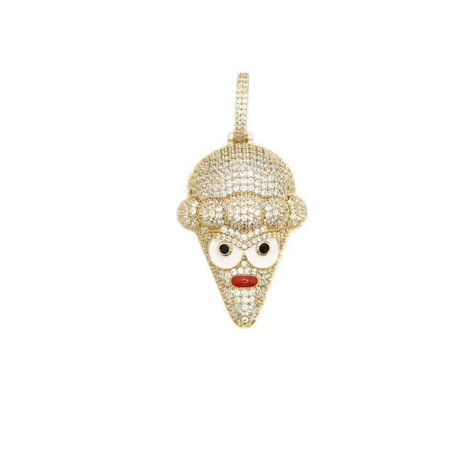 Real Moissanite 2.10Ct Ice Cream Cone With Enamel Pendant 14K Yellow Gold Plated
