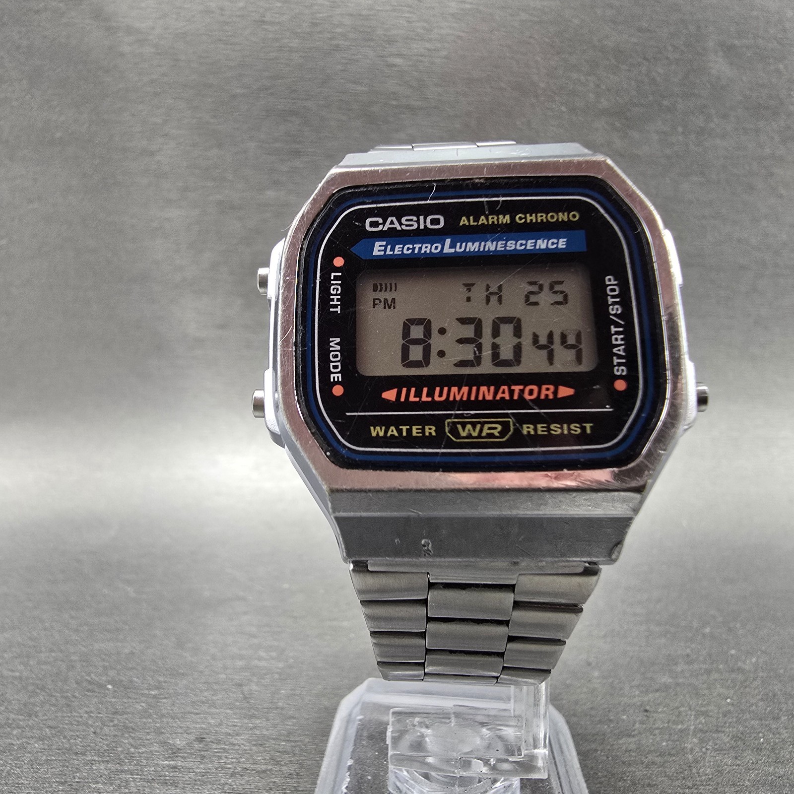 Casio A168 Illuminator Watch Men 36mm Digital Silver Tone Alarm Chrono New BattQ