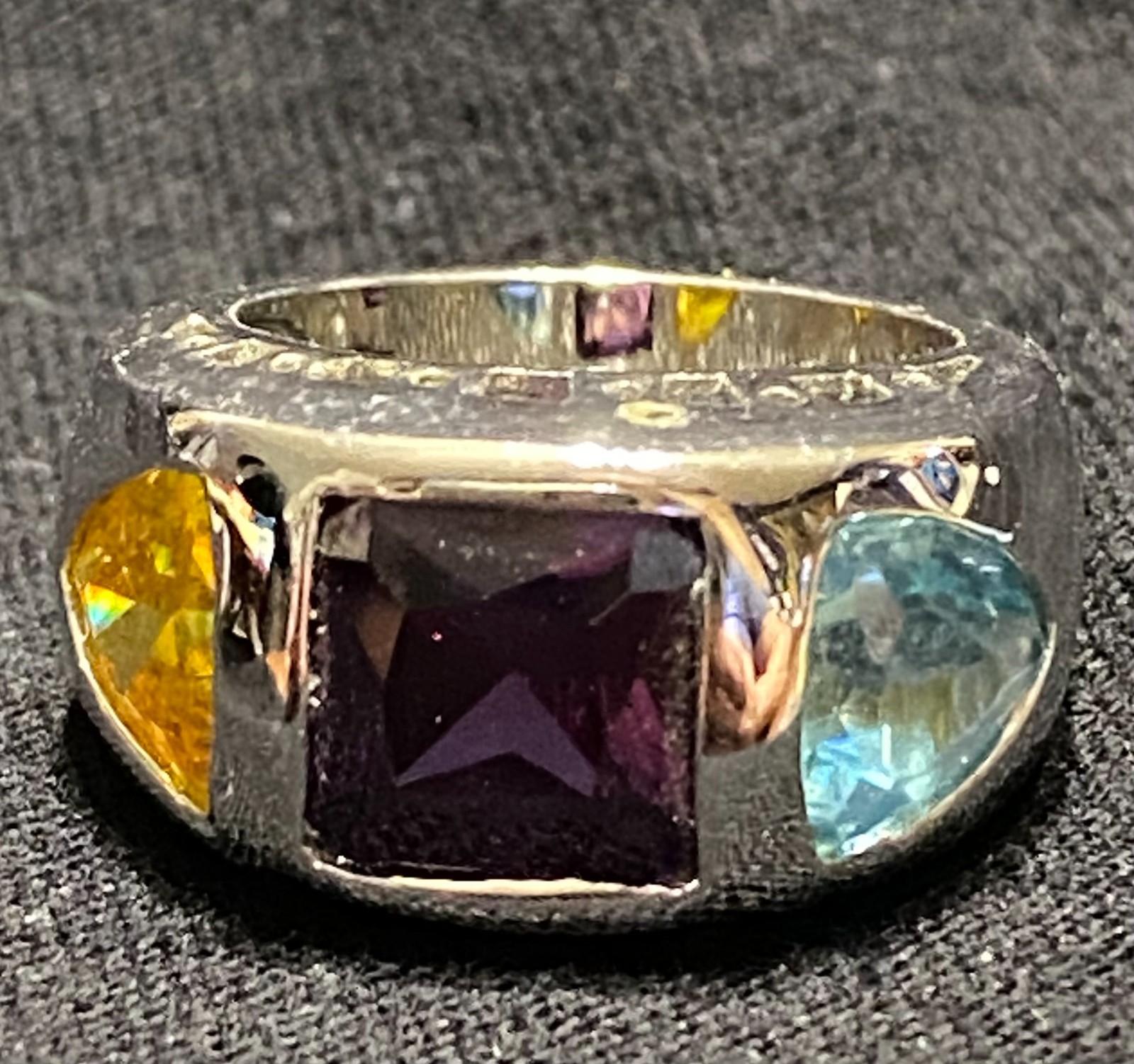 Modern Design Gemstone Ring Amethyst Topaz Citrine Size 7 SS J Mark