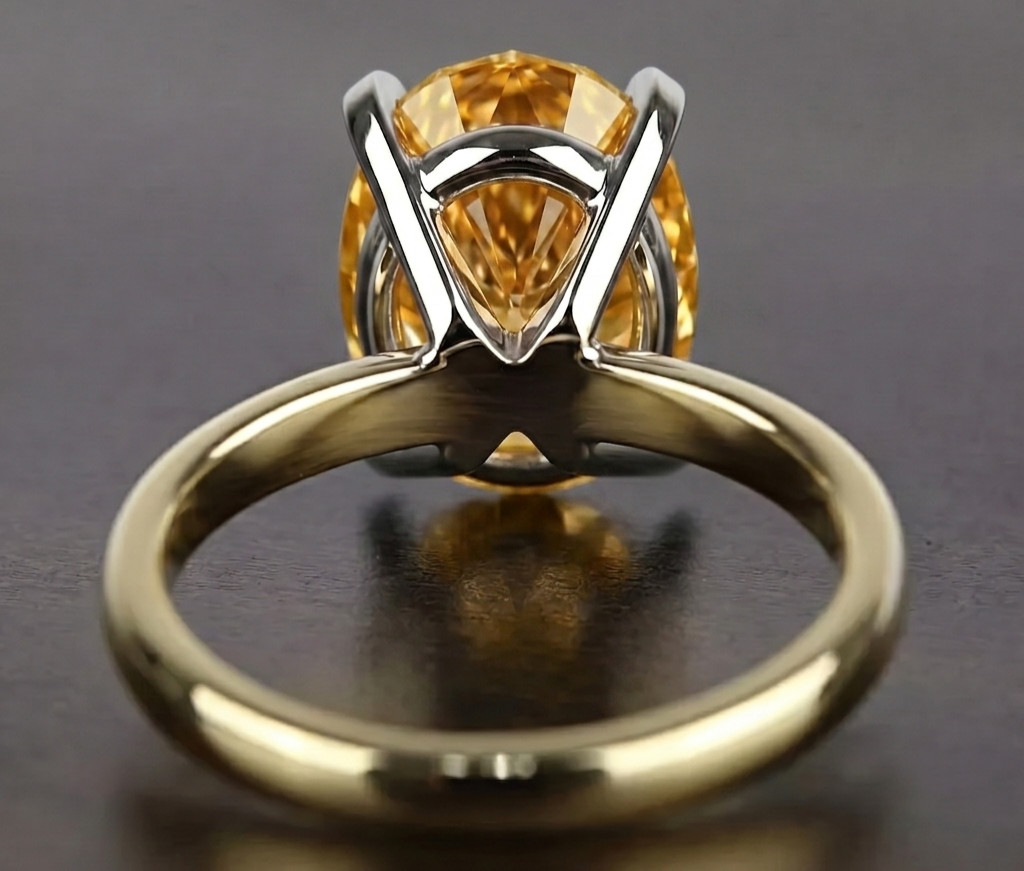 8.00 Ct Certified Oval Shape Natural Yellow Diamond Ring VVS1 Yellow Gold Finish