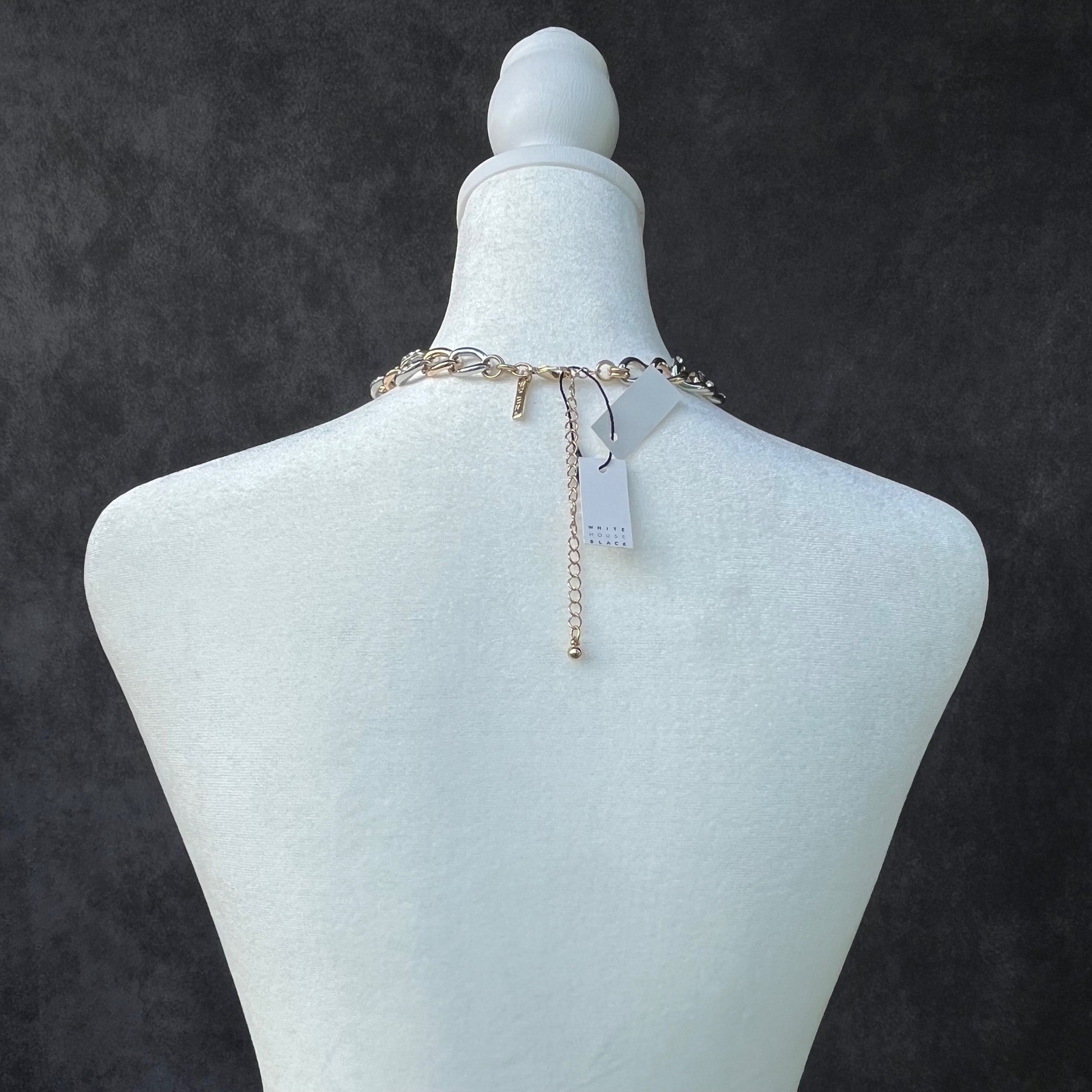 White House Black Market NEW Two Tone Crystal Pave Link Chain Necklace Glam