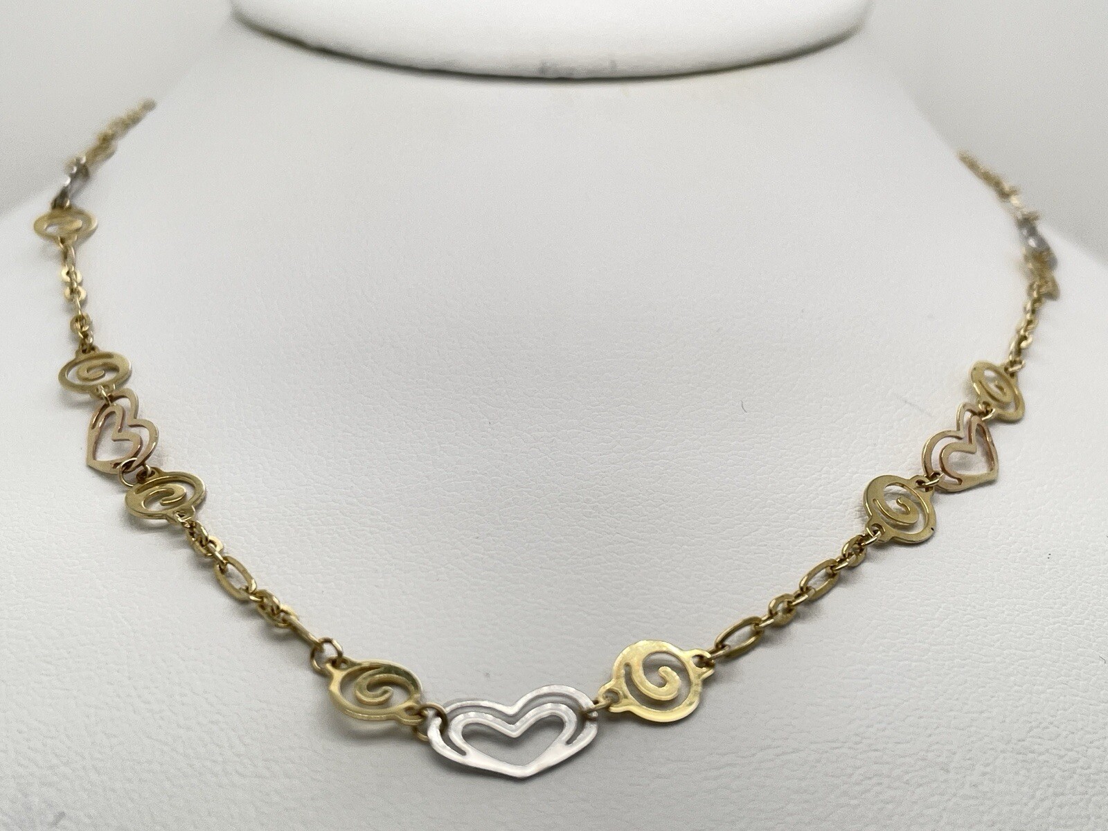 14k Yellow & White Gold Heart Motif Chain Necklace 19 3/8″ – 5.4 Grams