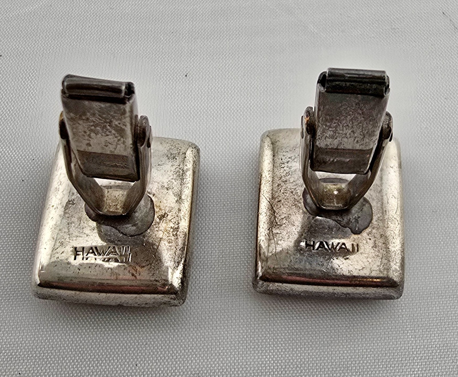 Vintage Hawaiian MCM Sterling Silver & Wood Fish Motif Cufflinks Made in HAWAII
