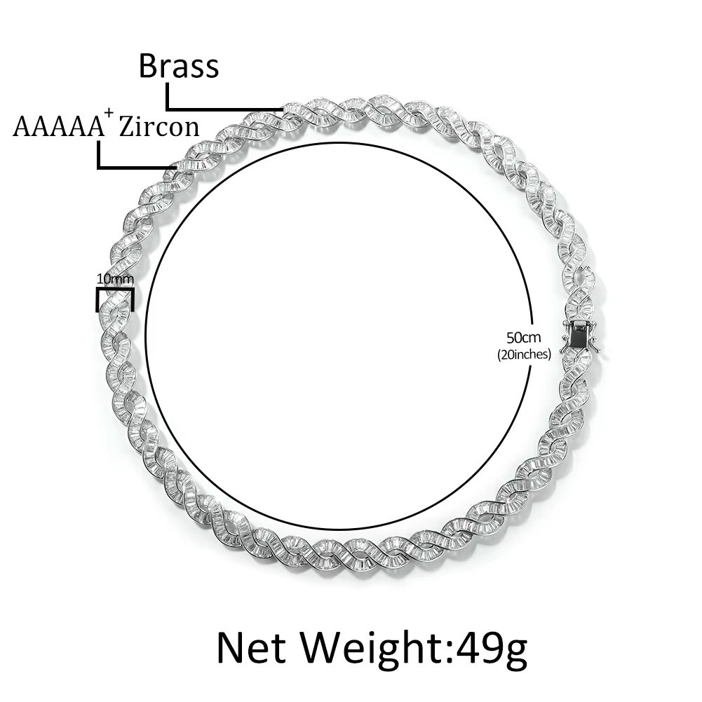 5AAA+ CZ Ice Out Hop Hip Baguette DNA Chain Twist Link Infinity Wrapped Chain