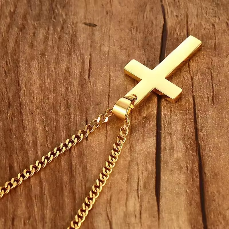 Silver Stainless Steel Simple Plain Cross Pendant Necklace Men’s Women’s Jewelry