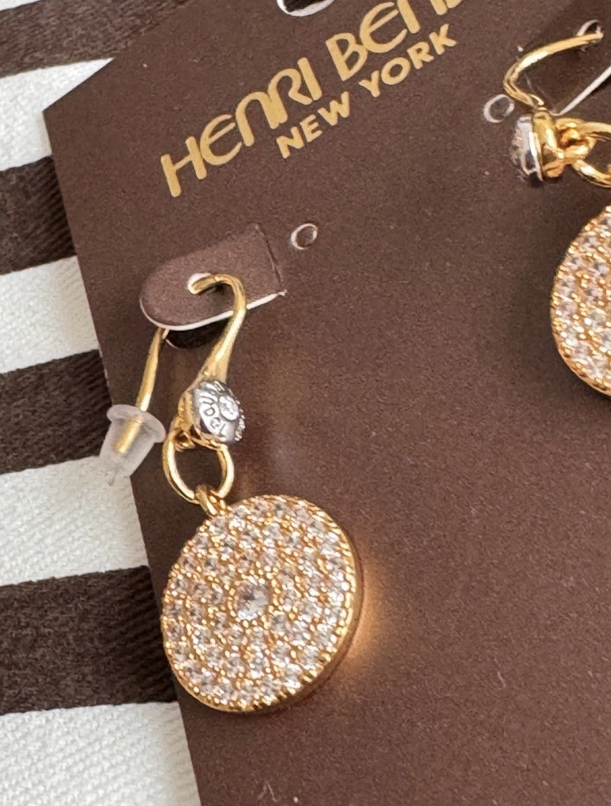 Henri Bendel Pave Disc Drop Earrings. New! In Yellow gold & Silver Color!