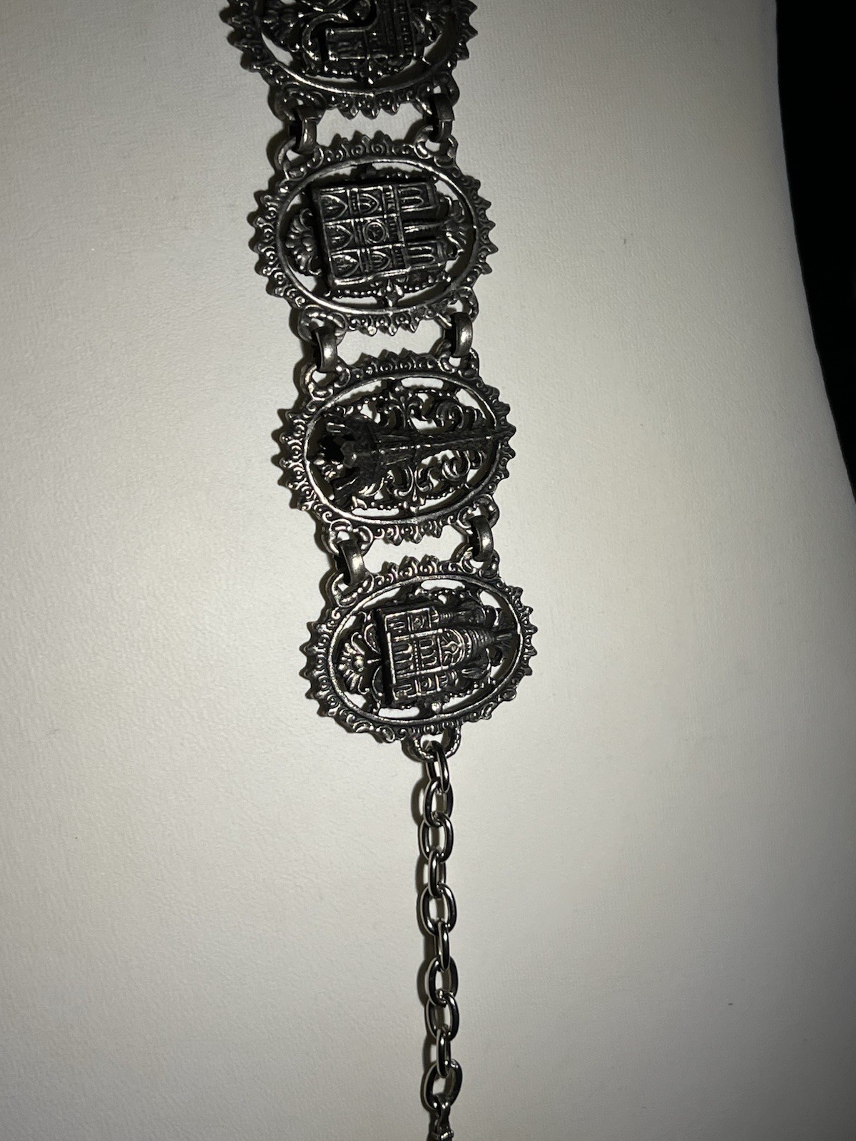 Vintage Paris Eiffel Tower Black Gray Metal Panel Bracelet