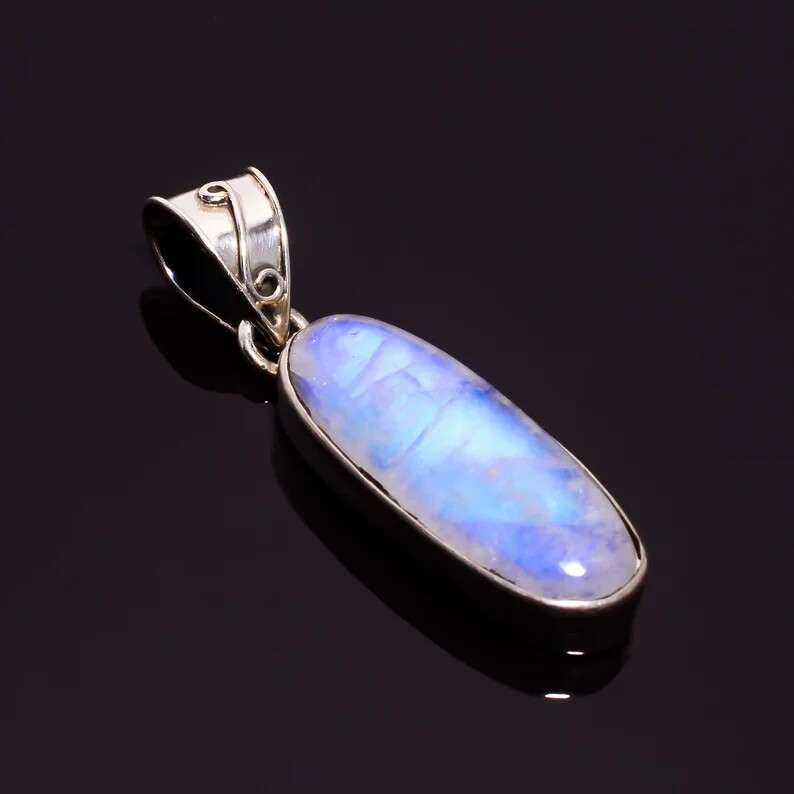 Valentine’s Day Rainbow Moonstone Gemstone 925 Sterling Silver Handmade Pendant