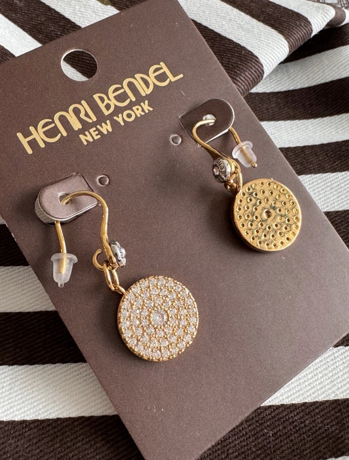 Henri Bendel Pave Disc Drop Earrings. New! In Yellow gold & Silver Color!