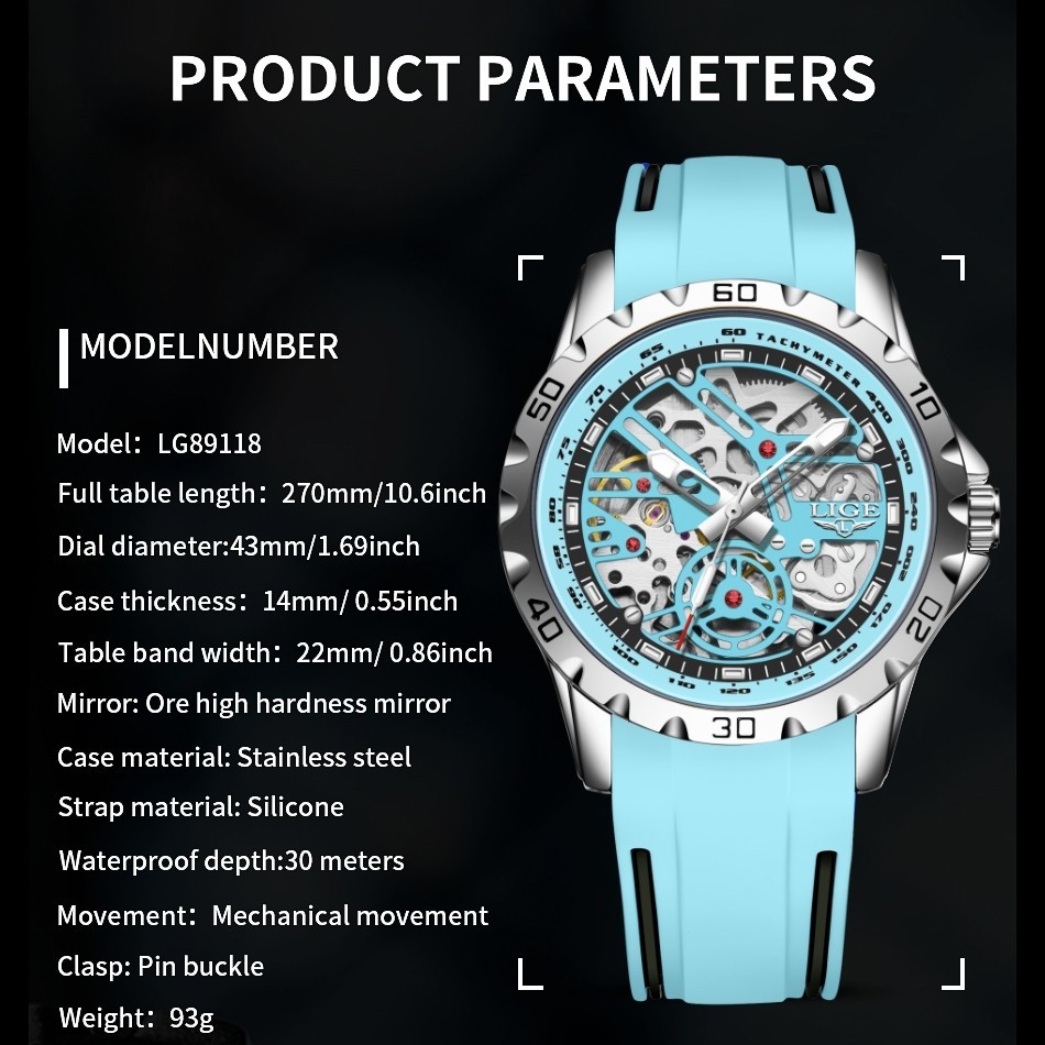 Sport Men Watch Automatic Mechanical Luminous Waterproof Males Casual Wristwatch