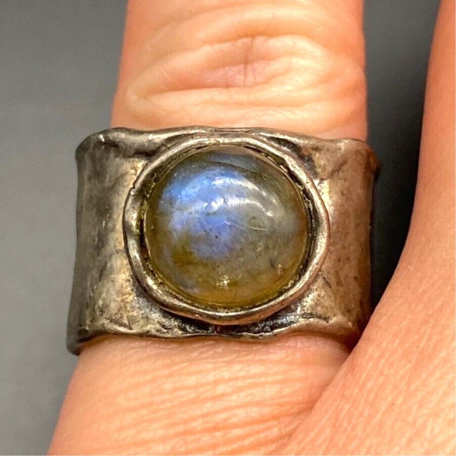 Vintage Israel Labradorite Sterling Silver Band Ring Size 7.5