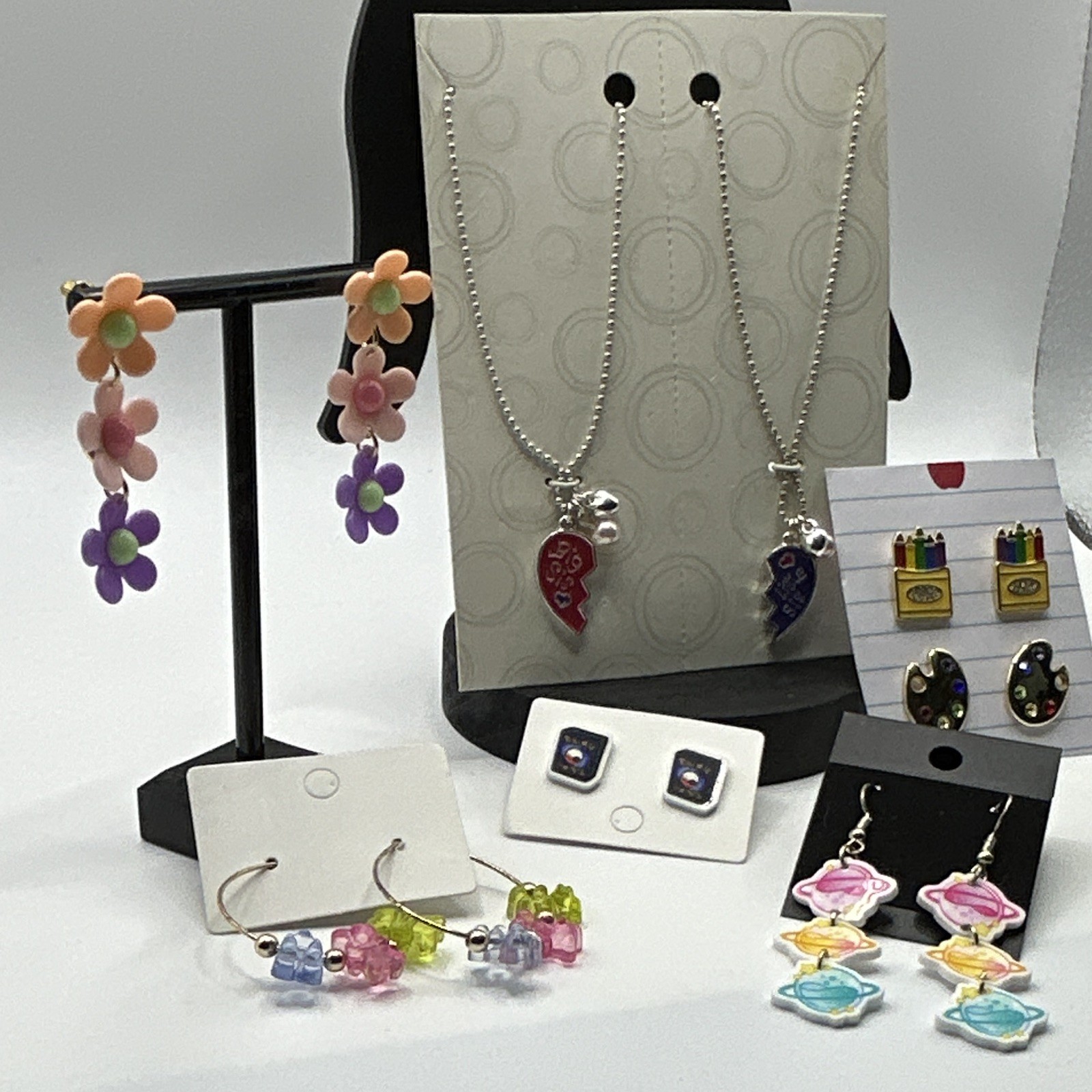 7 pc Kids Fashion Jewelry Mixed Lot Multicolor Earrings & Chain Necklaces