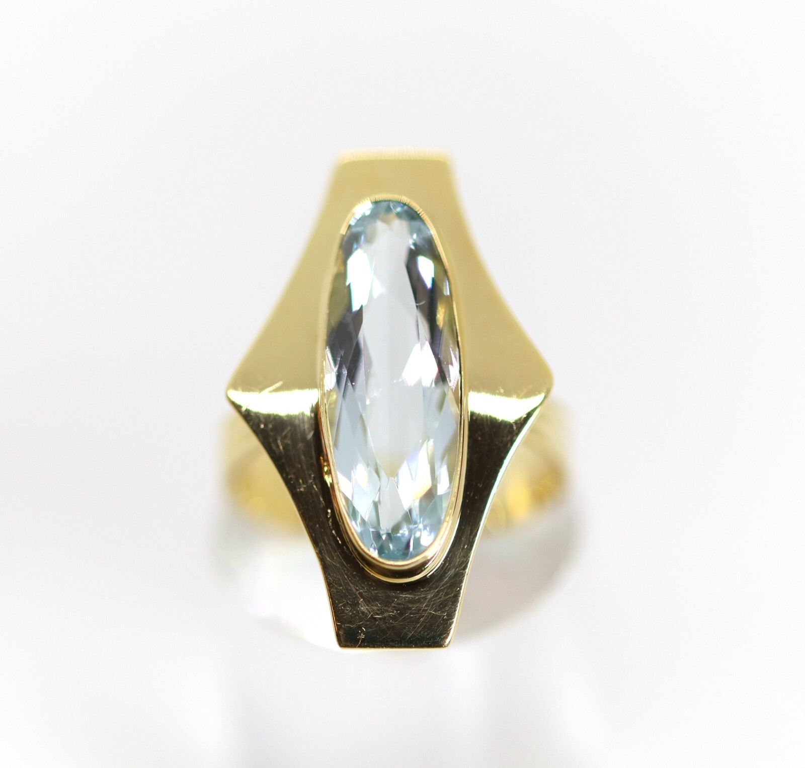 Yellow Gold Ring 3ct Aquamarine Gemstone 585 – 14kt HH Hallmarked Diamond Shape, Rg. 53 – 54