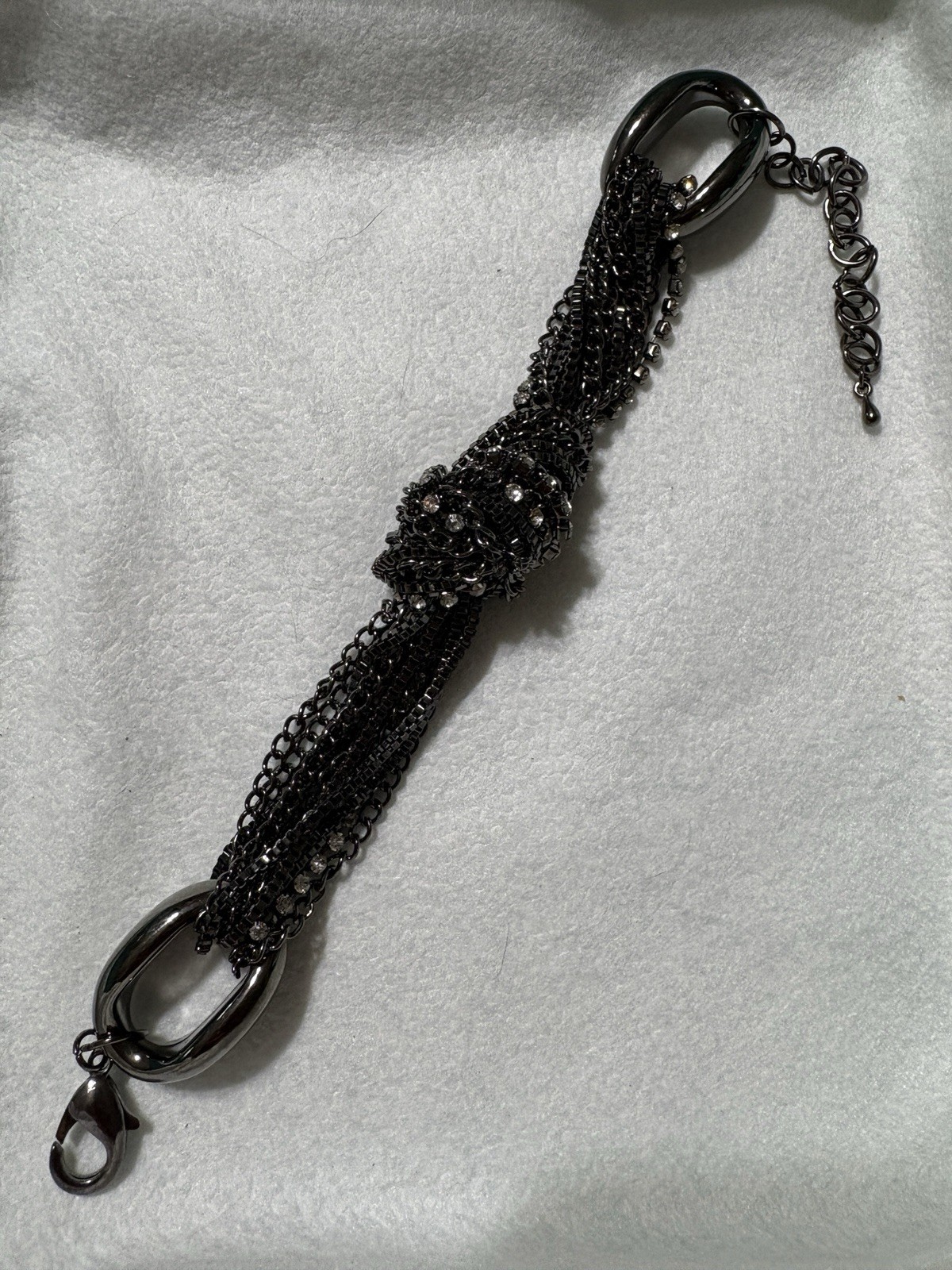 Vintage Black Silver Box Chain Knot Bracelet with Crystal Setting 7 in – 9 in