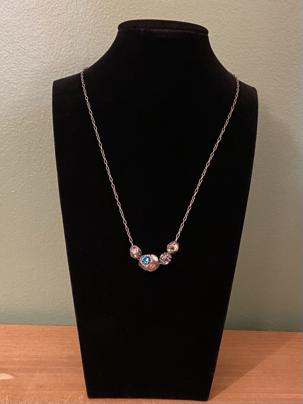 Patricia Locke Crystal Beaded Necklace 17” Silver Tone Multi Color Swarovski
