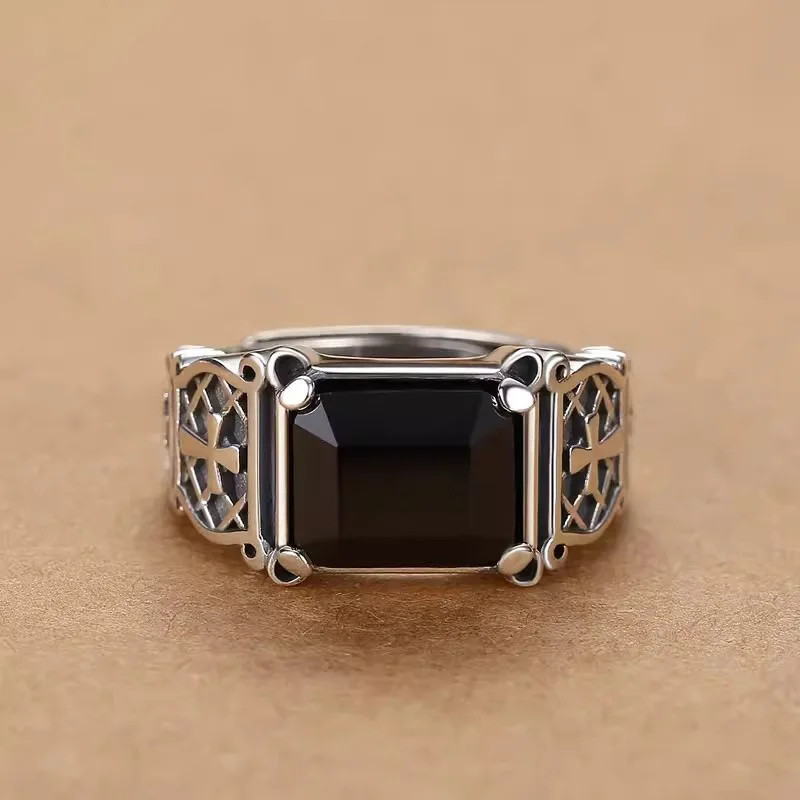HX Silver Color New Cross Ring Men’s Personality Dominant Trend Hip Hop