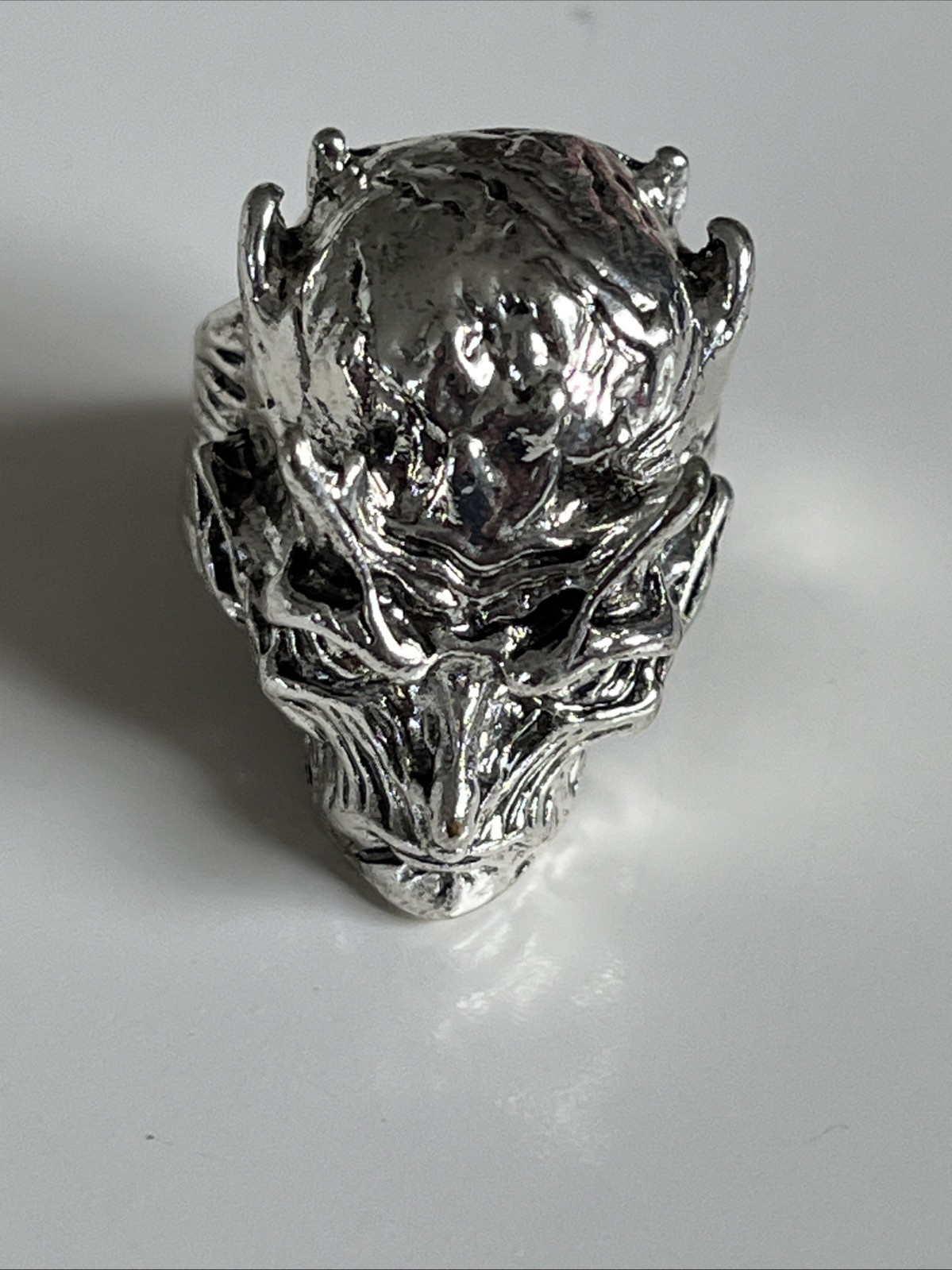 3 Gothic Rings The English Lion, A Red Eyed Skull And A Demon Adjustable