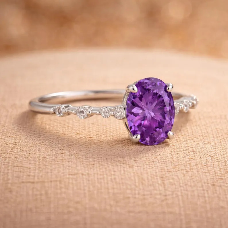 Lab Created Amethyst Ring, Base Metal: Brass Finish: Gold Plated, Gift