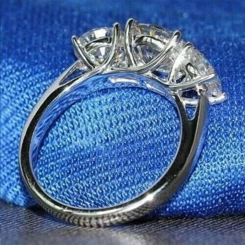 Certified 3.5Ct Brilliant Cut Three Diamond Solitaire Engagement 925 Silver Ring