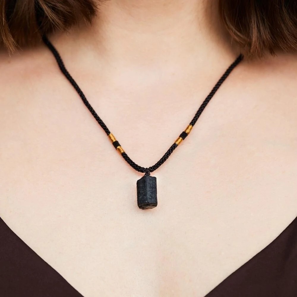 Black Tourmaline Pendant Healing Reiki Lucky Raw Crystal Men Women Necklace Gift