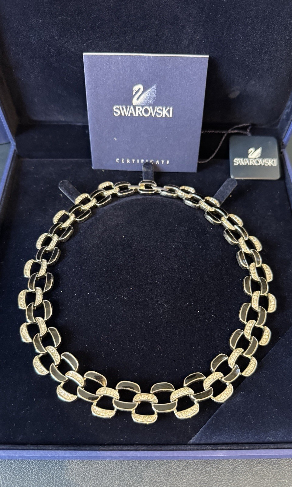Swarovski Rhodium-Plated Stainless Steel Black White Crystal Collar Necklace