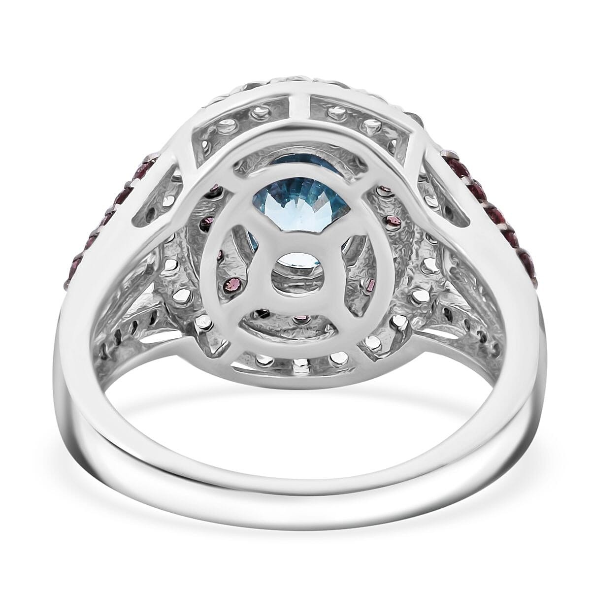 AWESOME!! 4.80ctw Blue, White and Brown Zircon Ring Rhodium Plated Size 8