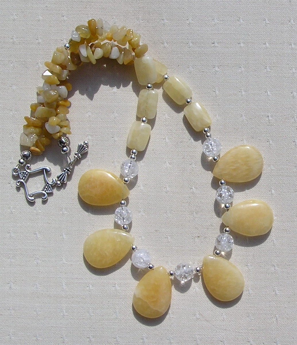SALE Honey Quartz & Yellow Opal Crystal Gemstone Statement Beaded Necklace