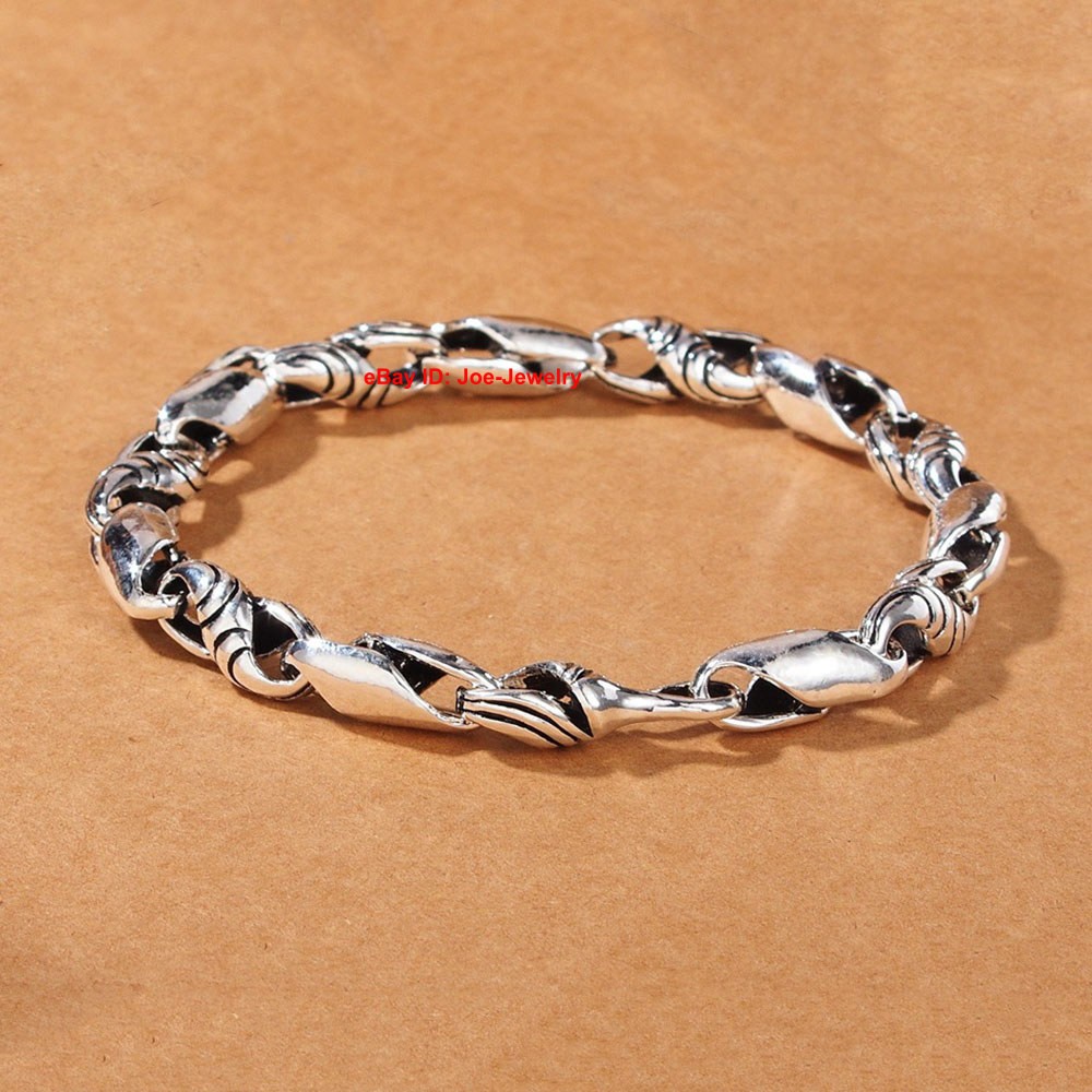 Real 925 Sterling Silver 7mm Twisted Oval Link Men’s Bracelet 7.08-7.87inch