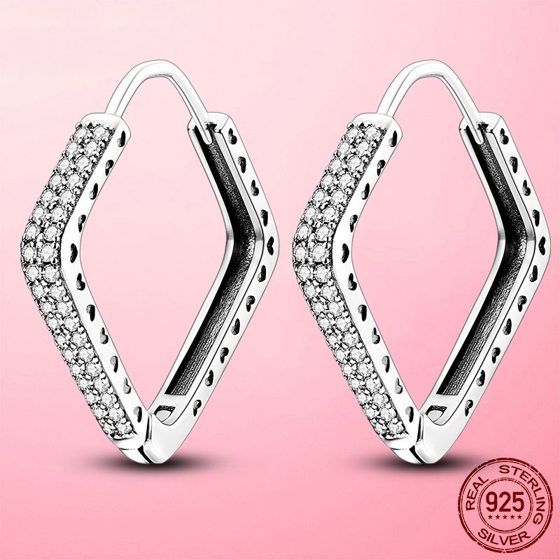 LAZA Original Women Square 925 Sterling Silver Hoop Earrings Pave Zircon Jewelry
