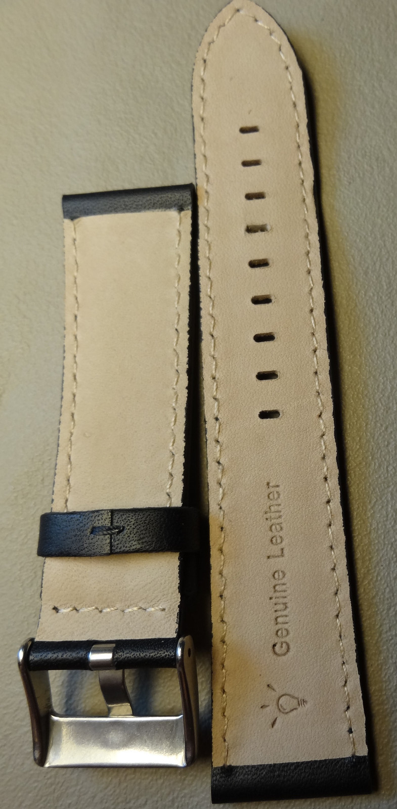 Genuine Leather Black Padded 22mm Smartwatch Watch Band Stainless Steel Buckle