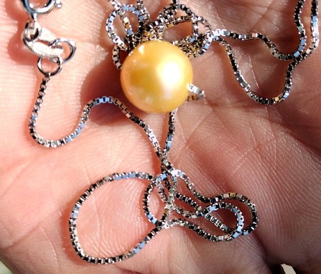 Culture Pearl Slider Necklace 18 In.Box Chain S925 Italy 3/8 In.Pearl