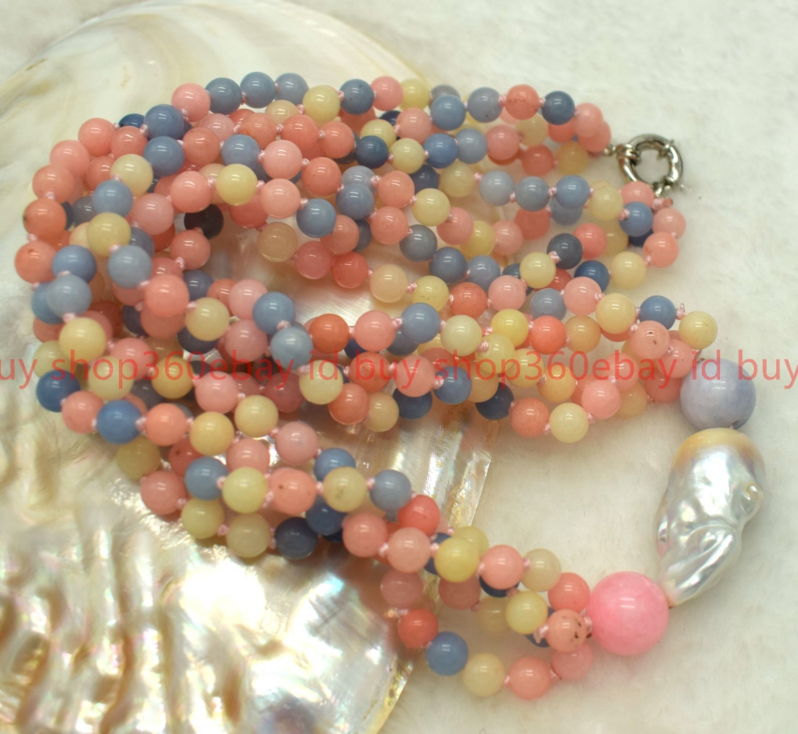 4Row Natural 6mm Multicolor Morganite Round Gems White Baroque Pearl Necklace18″