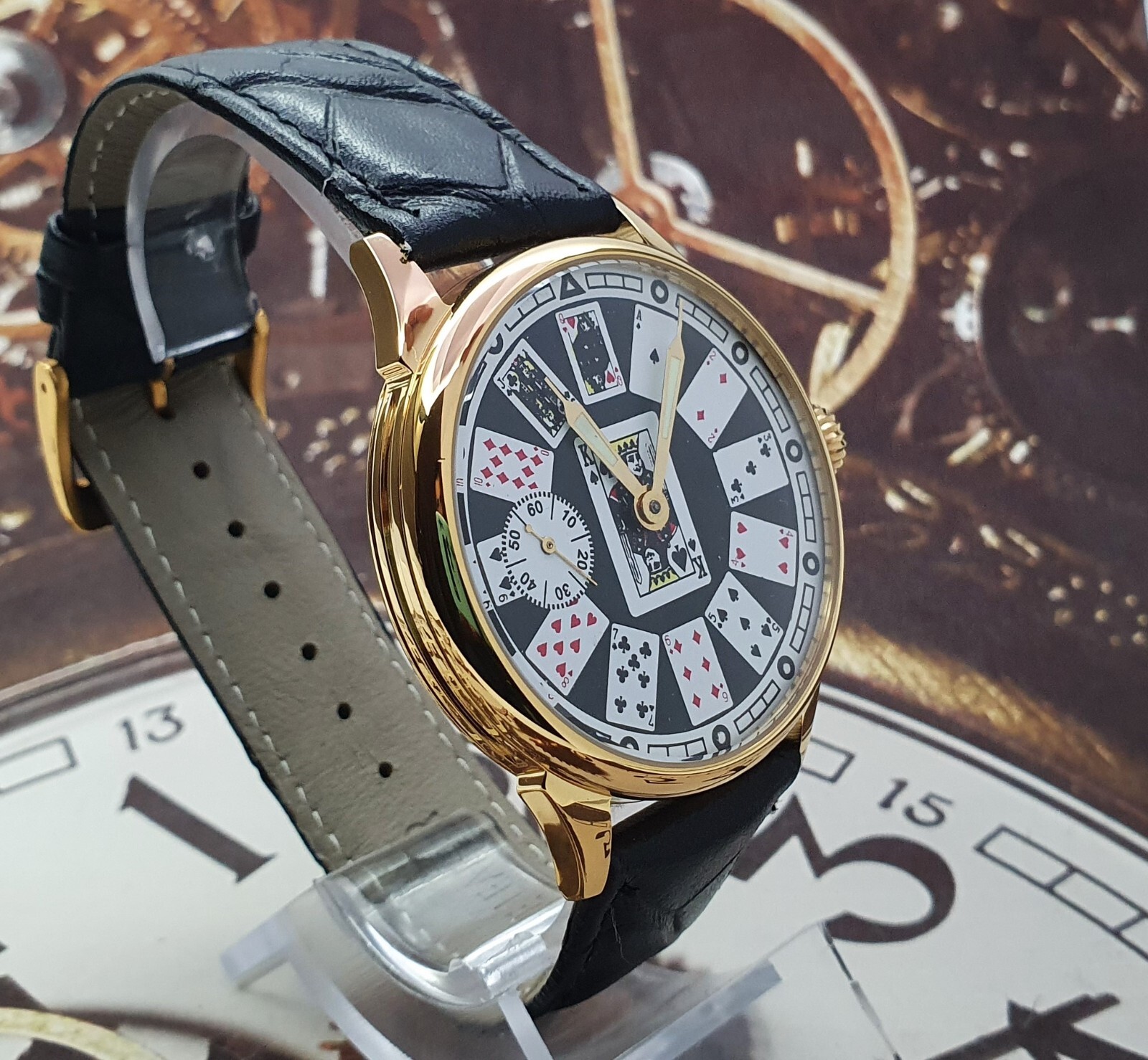 Watch Marriage Casino Playing Cards 3602 Gold case Men’s Wristwatch 18 Jewels