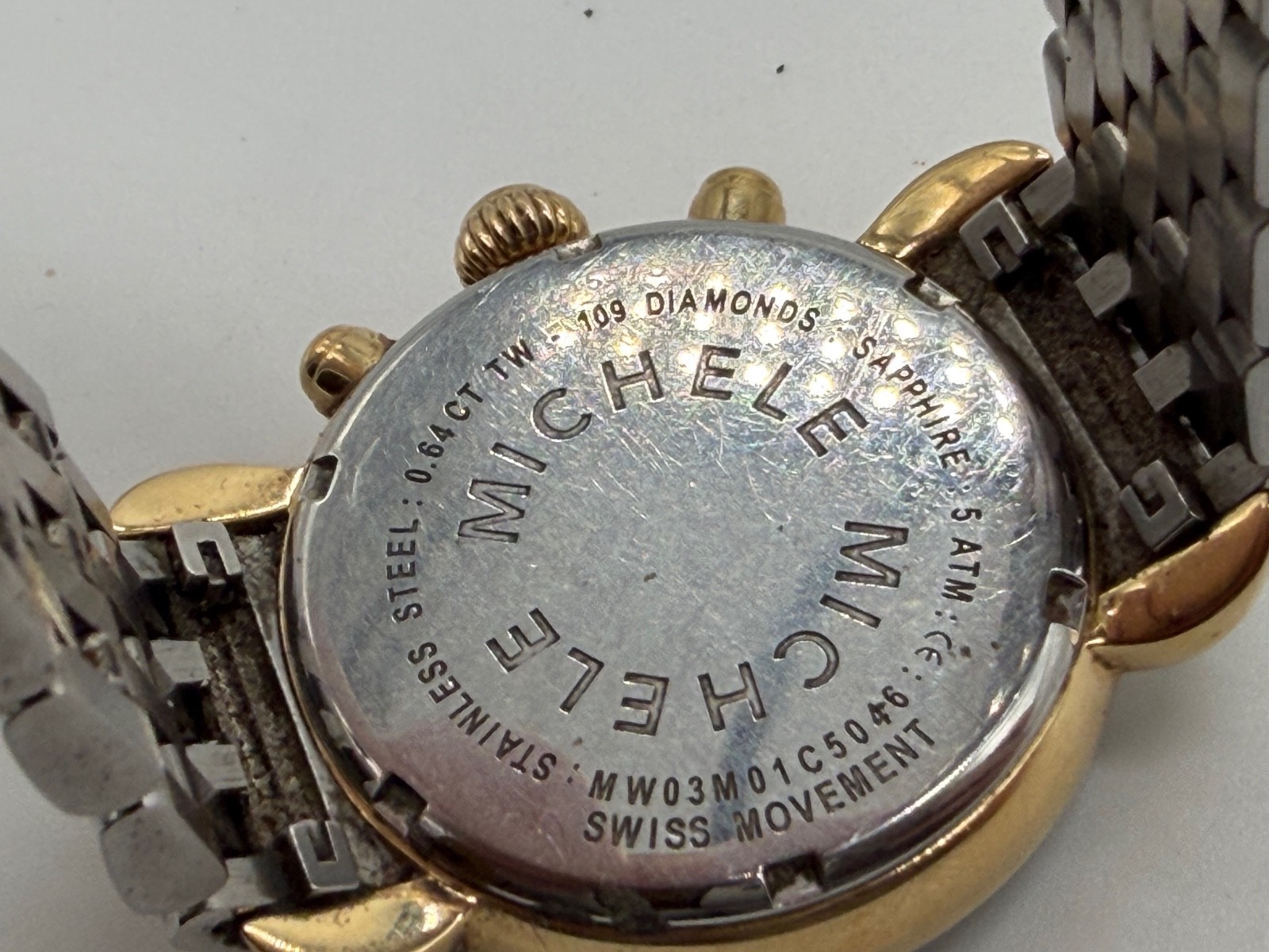 Michele CSX Diamond Chronograph 2 Tone Silver & Gold Stainless Steel Watch