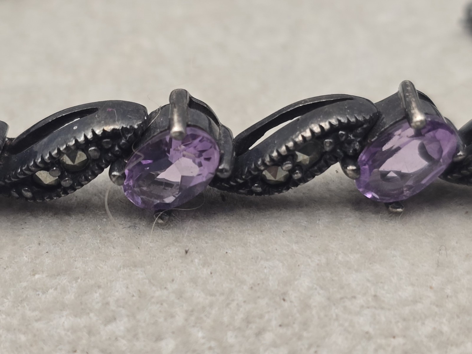 Vintage Thailand 925 Sterling Silver Amethyst & Marcaasite Tennis Bracelet 7″