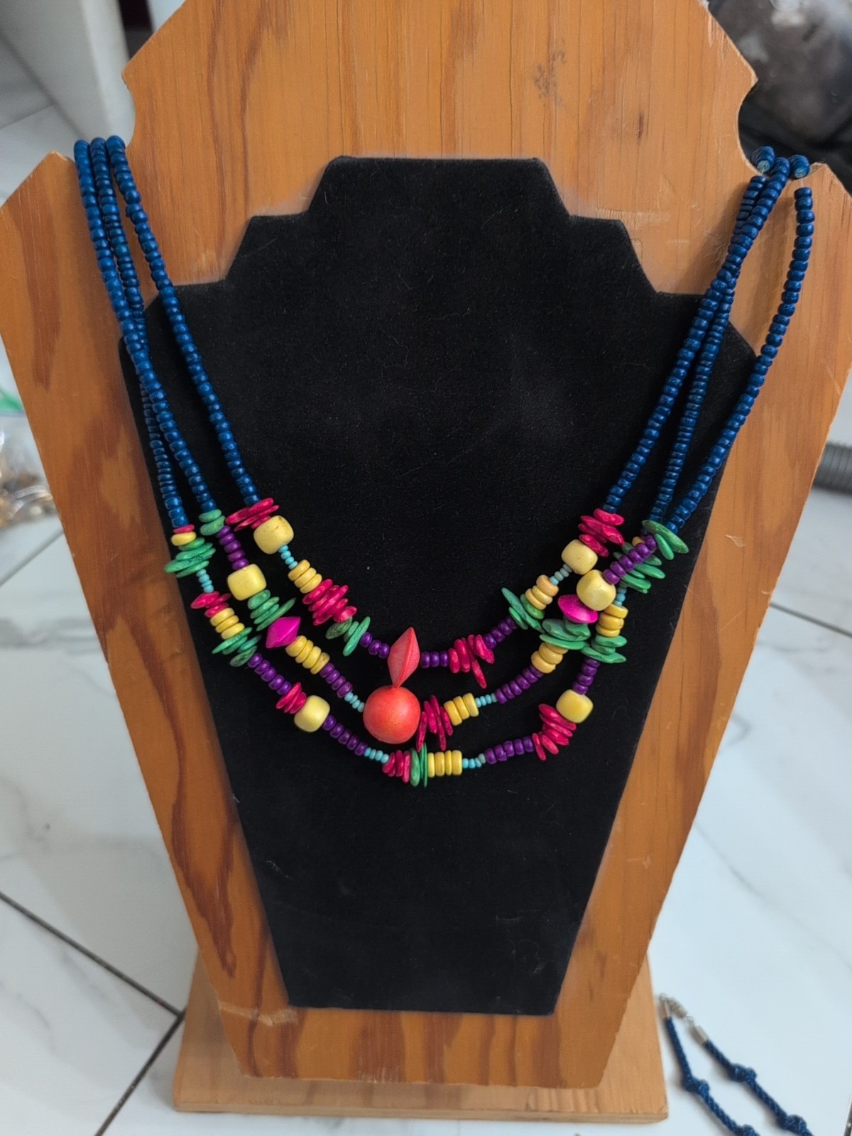 VTG Philippines COLORFUL RAINBOW WOODEN BEAD NECKLACE . S8