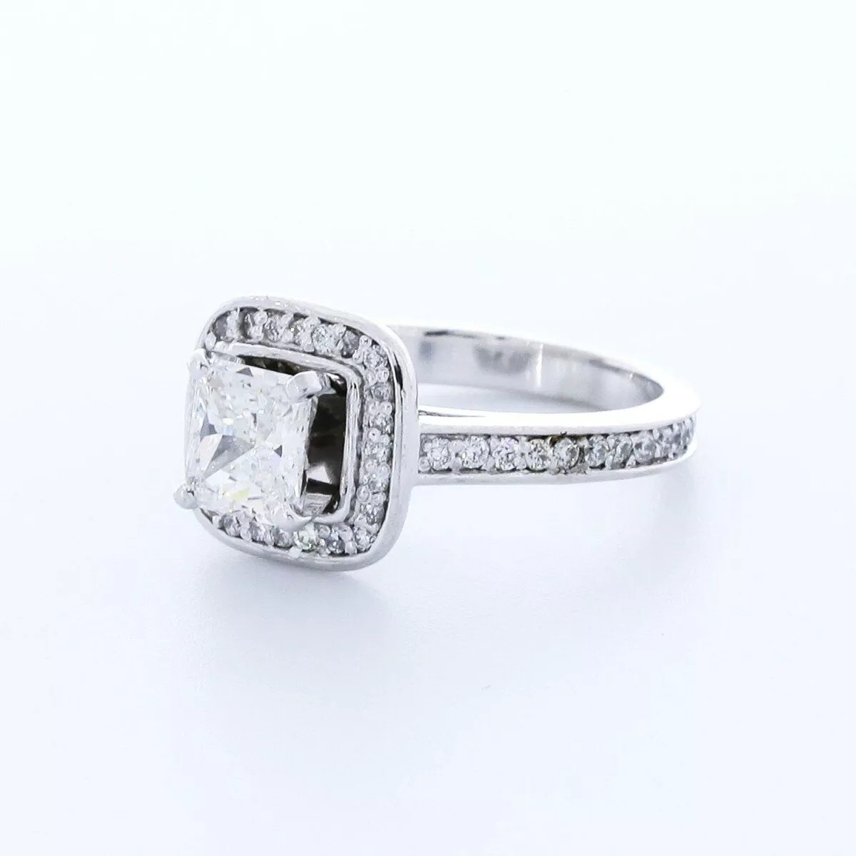 Side Stone Engagement Ring 14K Gold Halo 1.58 CT Radiant Natural Diamond E VS2