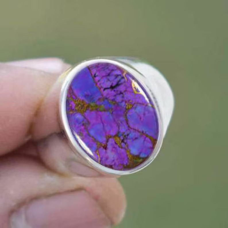 Solid 925 Sterling Silver AA Natural Copper Turquoise Gemstone Men’s Unisex Ring