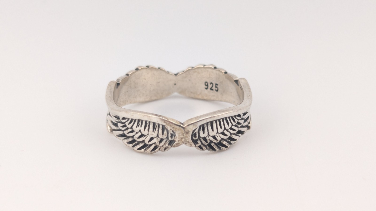 Vintage Sterling Silver Ring Angel Wings Biker Feather Band Size 7.5-7.75