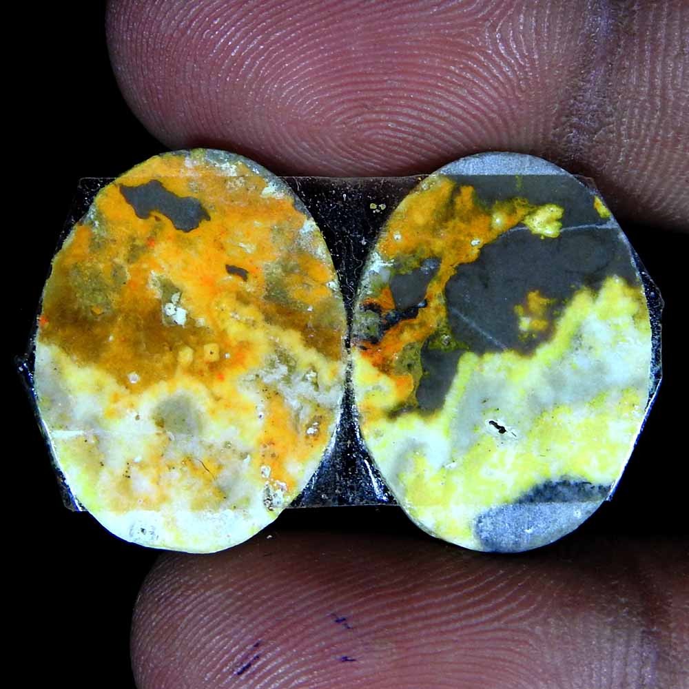 23.20 Cts Natural Designer Bumble Bee Jasper Oval Pair Cab+ 29x19x4 Gemstone