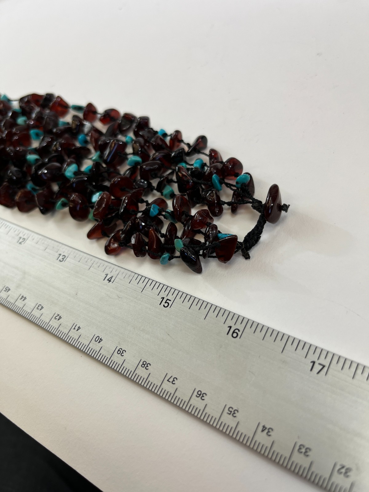 VTG Amber & Turquoise Nugget Chunky Beaded Stone Necklace 32″ Earrings Set DS51