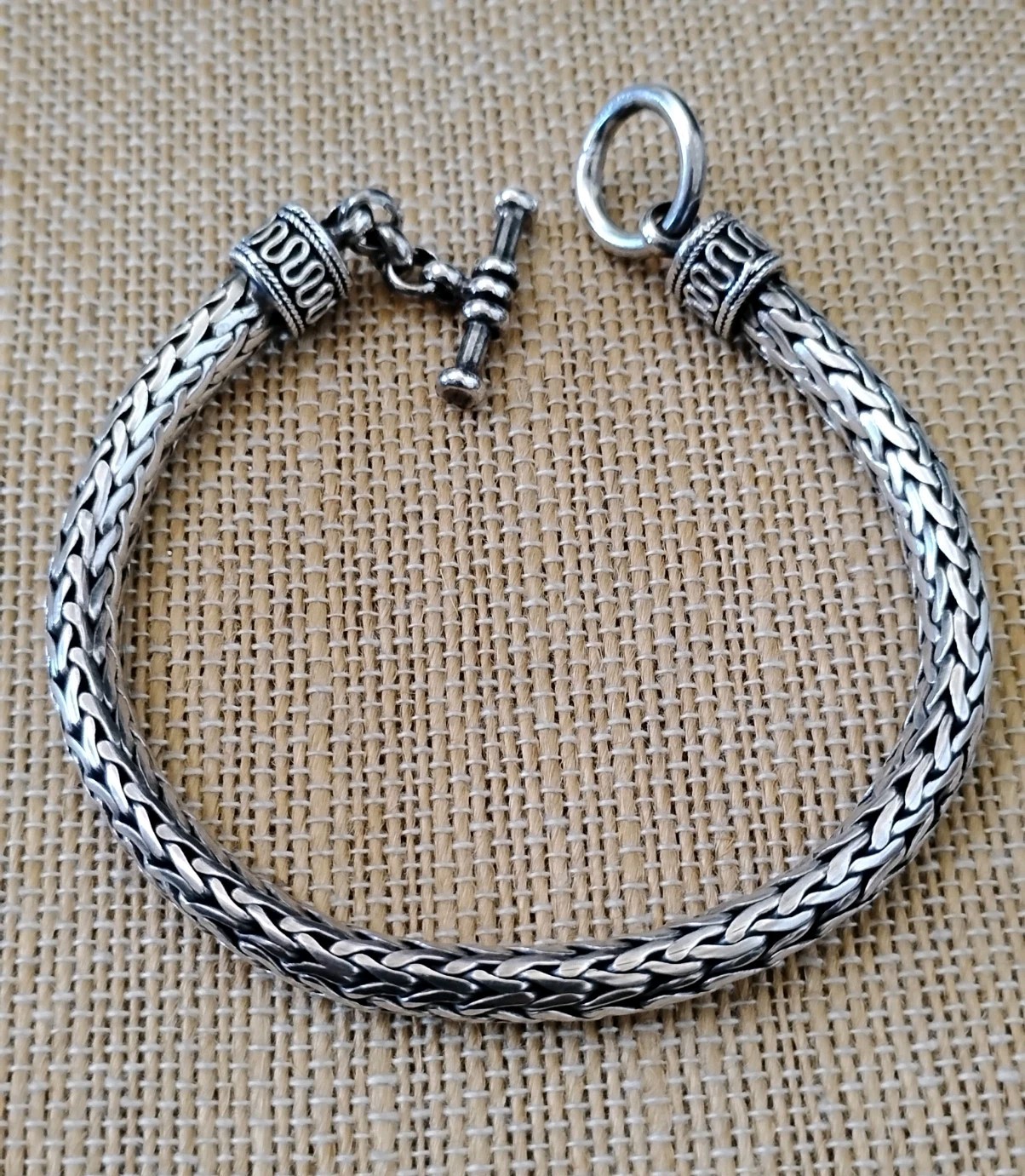 Sterling Silver 6mm Wheat Braided Link Toggle Bracelet 925 Oxidized 33.9g