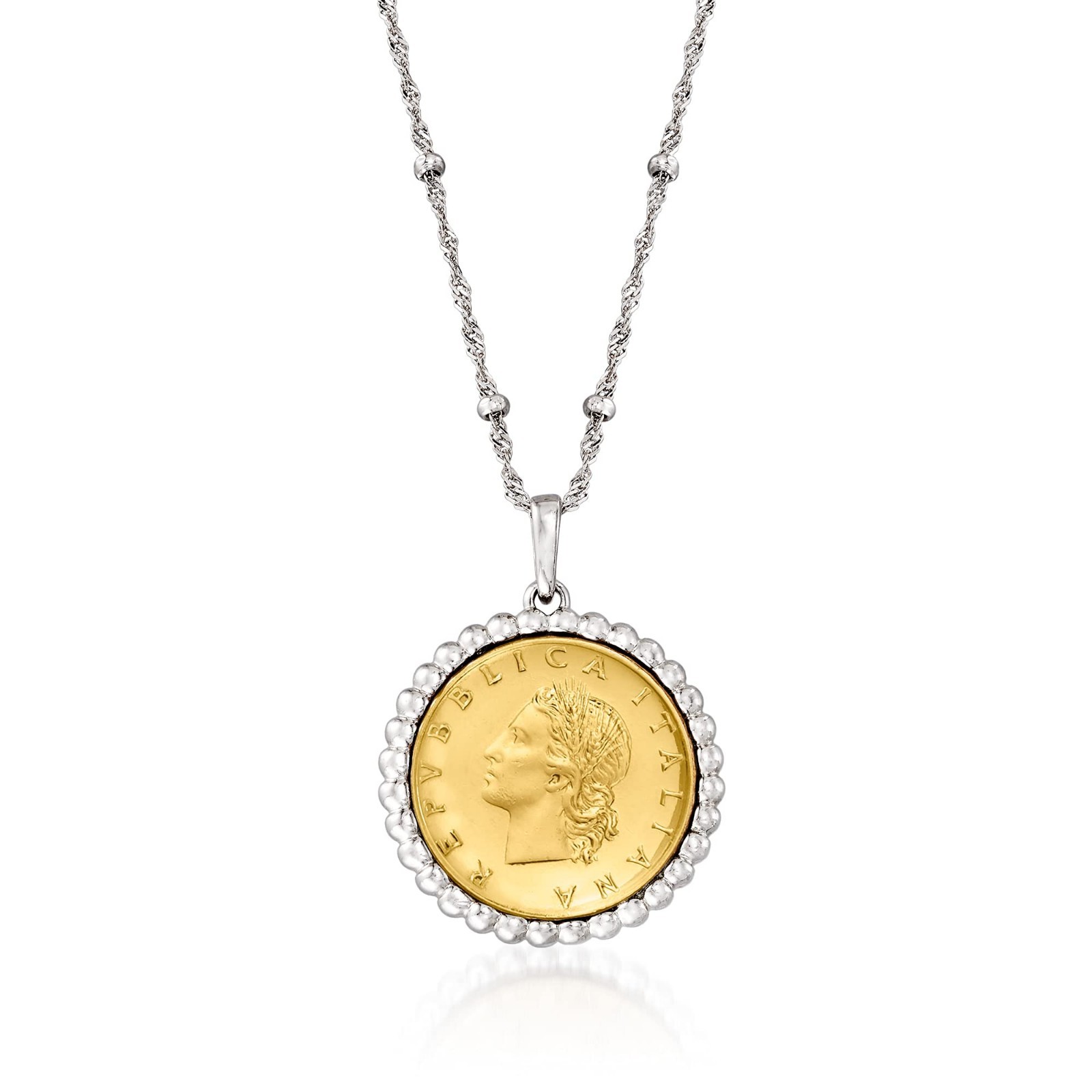 Italian 20-Lira Coin Pendant Necklace in Sterling Silver, 18″ Chain, Vintage Sty