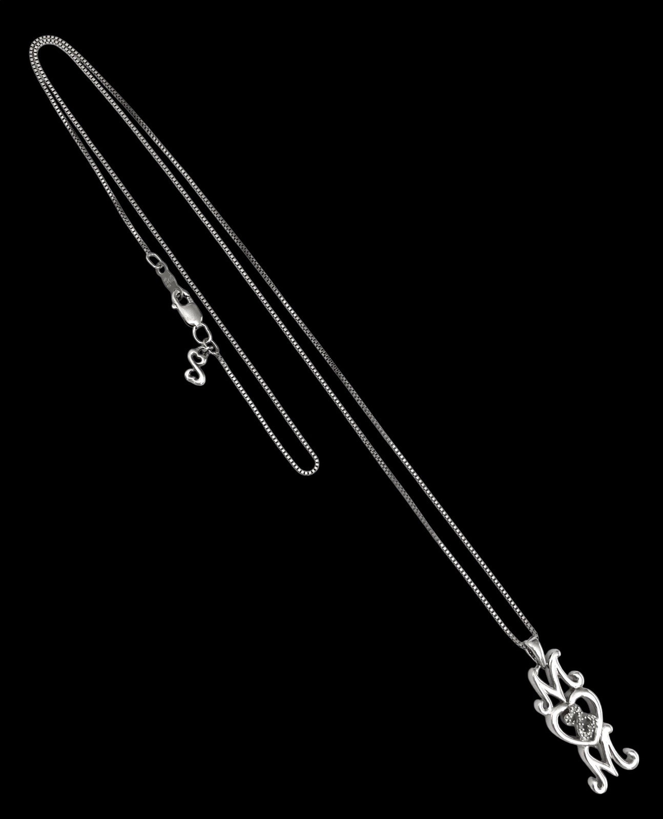 JANE SEYMOUR Sterling Silver DIAMOND OPEN HEART MOM Pendant & Box Chain Necklace