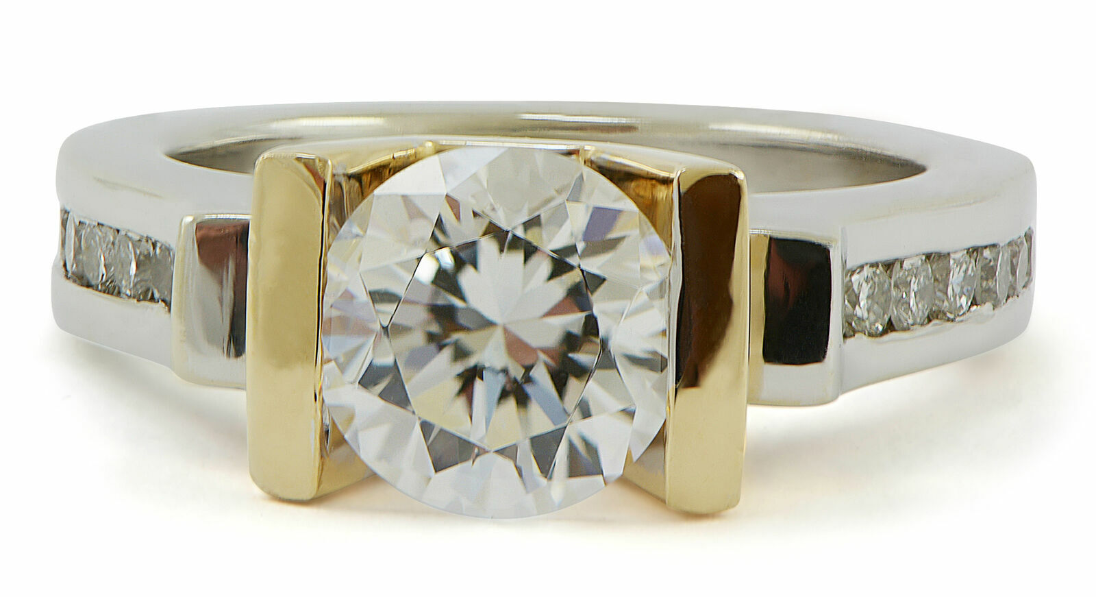 Tension Set Round Semi-Mount Engagement Ring 14k White/Yellow Gold Channel SZ6.5