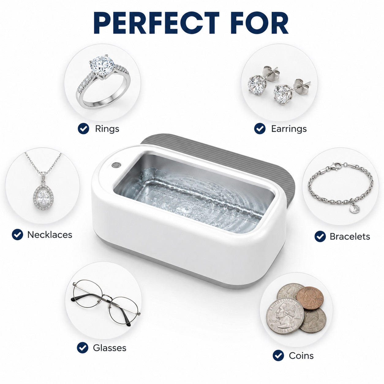 Ultrasonic Jewelry Cleaner Portable Ring Cleaner Machine for Glasses Watches USB