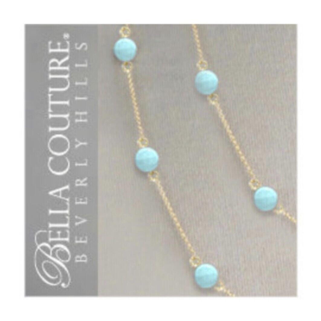 NEW BC® 14K YELLOW GOLD SLEEPING BEAUTY NATURAL TURQUOISE 3MM CHARM NECKLACE 24″