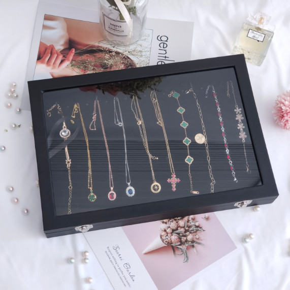 2x Necklace Pendant Long Chain Holder Stackable Jewelry Trays Dustproof Showcase